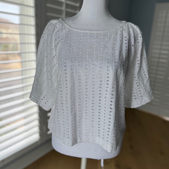 LOFT Tops - LOFT NWT White Eyelet Short Sleeve Blouse
